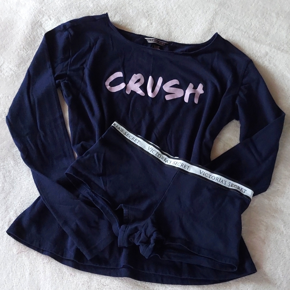 2017 VS CRUSH Navy & Lilac Shirt & Shorts Sleep Lounge Set NWOT